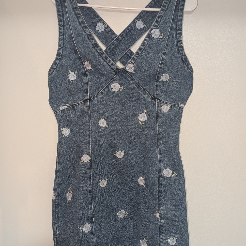 Floral Denim Cross-Back Dress Size Small